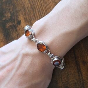 925 Silver Plated Orange Crystal Bracelet